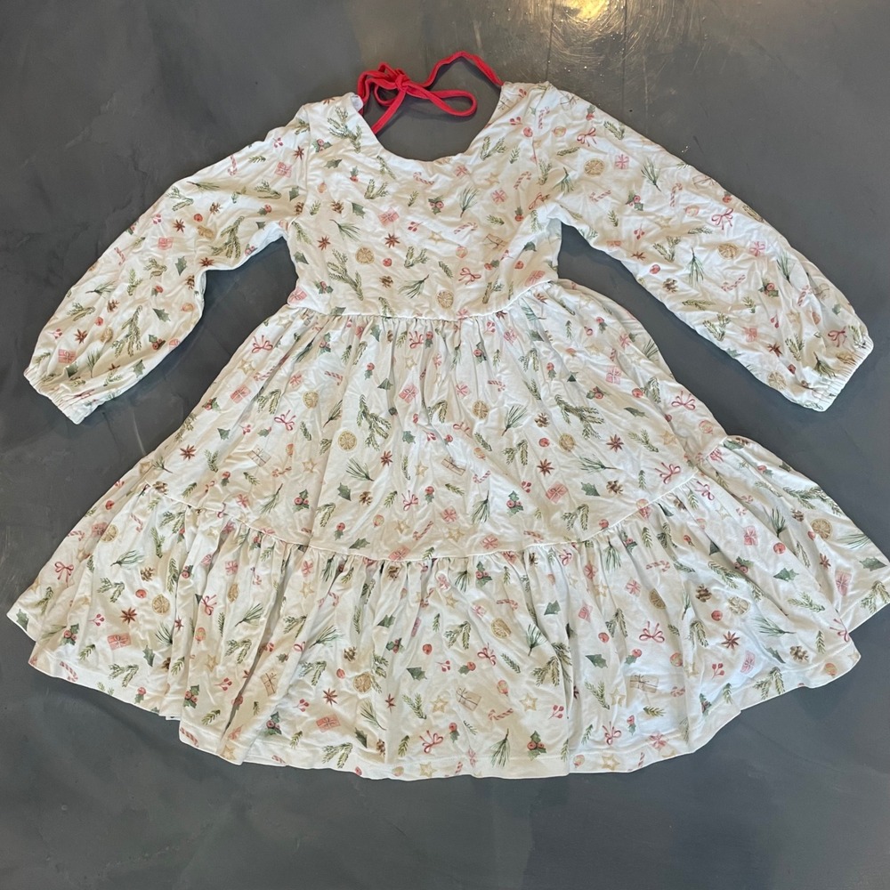 Love & Grow Clothing Co Girls Christmas Long Sleeve Tiered Dress Red Bow‎ Sz 5